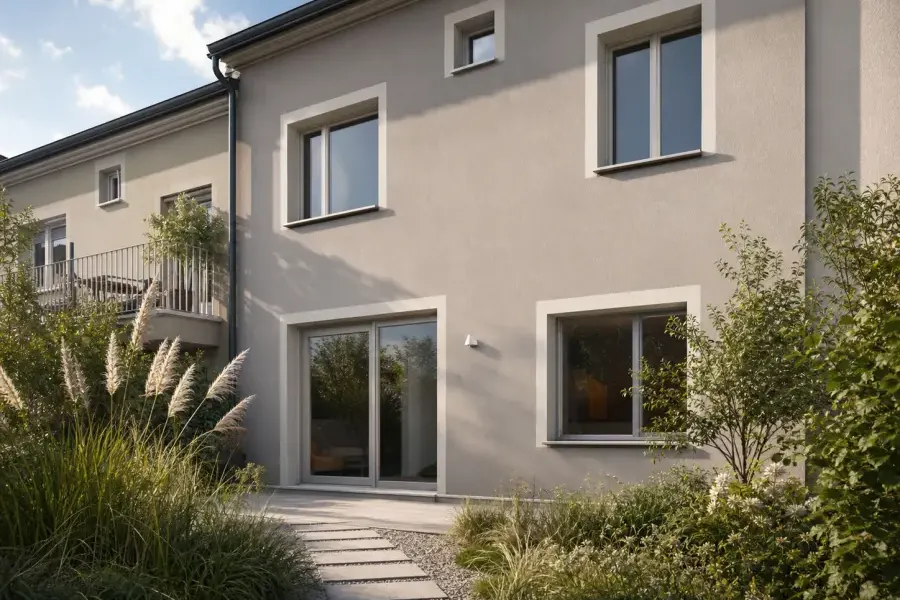 Verwitterte Hausfassade mit beginnender Rissbildung