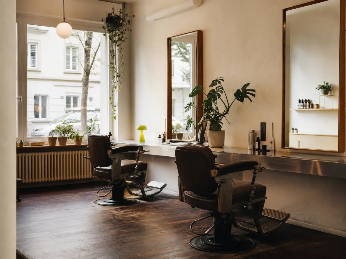Warmer Innenraum des Barbershops KANTE